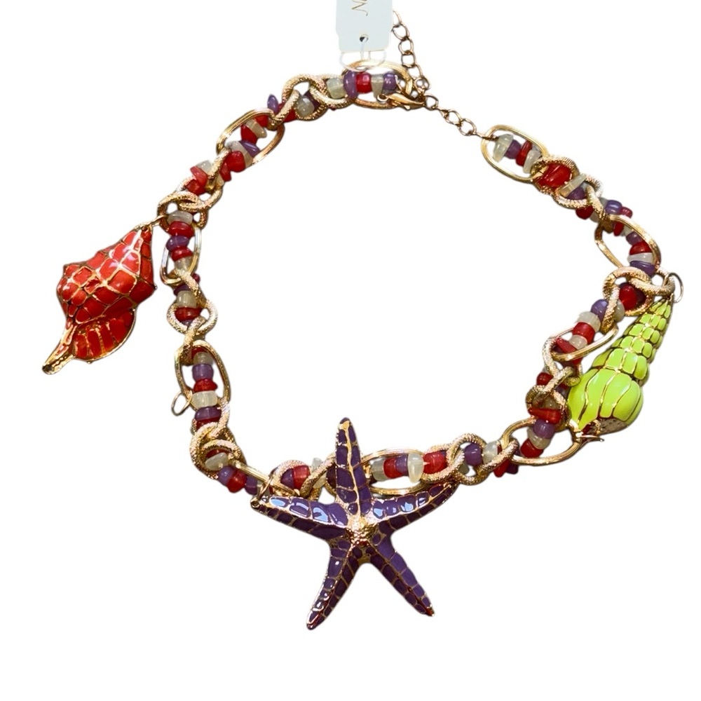NWT Bold Statement Necklace with Starfish & Colorful Charms Bohemian - Picture 6 of 6